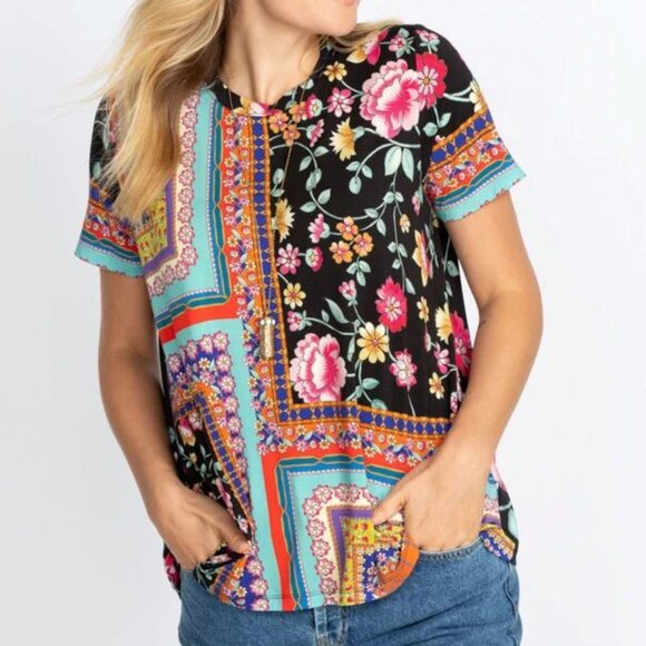 Johnny Was Lookout Favorite Swing Tee Shirt Crew Neck Blouse Floral Black Top NW - Picture 6 of 8